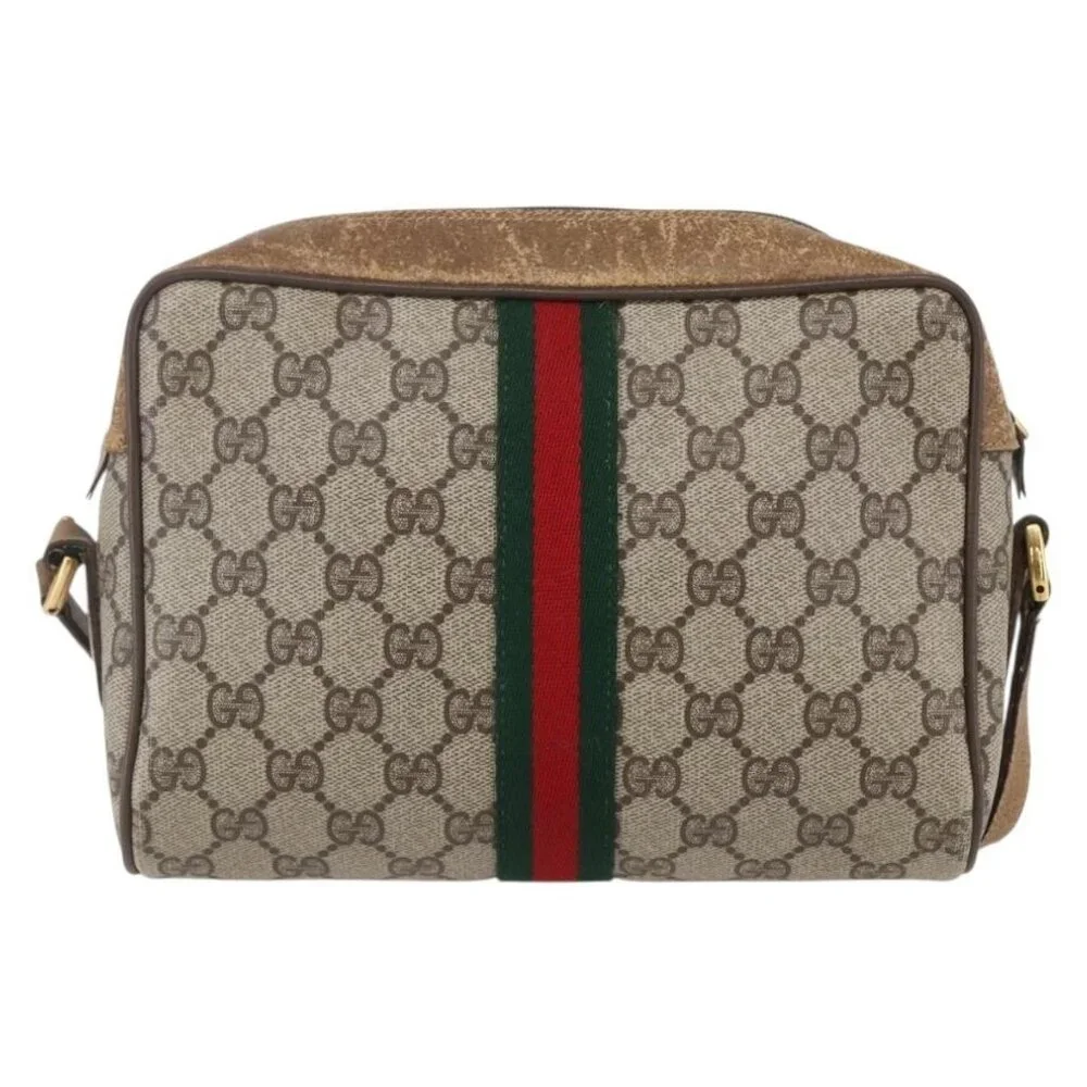 Authentic GUCCI GG Supreme Web Sherry Line Bag PVC Beige Gold 98 02 004 - Picture 9 of 16